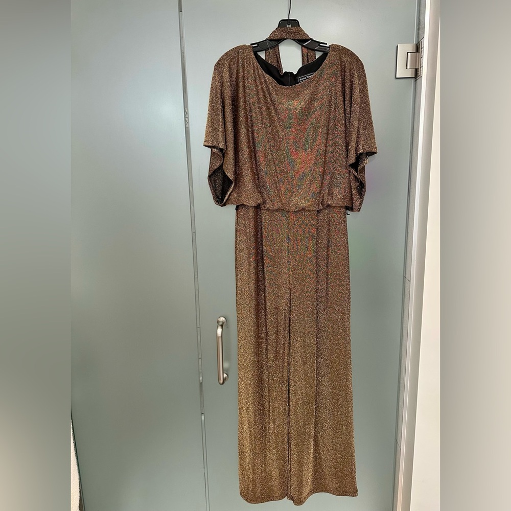 JESSICA HOWARD Womens Gold Belted Flutter Sleeve Party Wide Leg Jumpsuit S